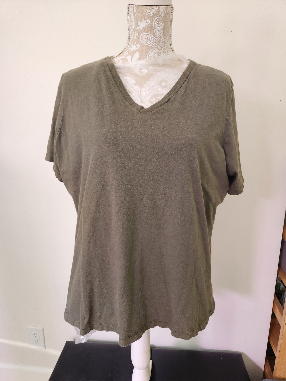 Bella Canvas Olive Green V-Neck Short Sleeve Tee